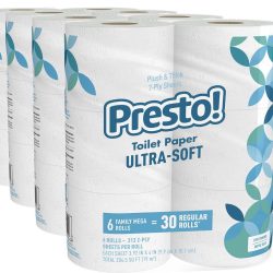 Amazon Brand - Presto! 2-Ply Ultra-Soft Toilet Paper, 24 Family Mega Rolls